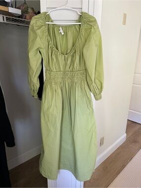 Rebecca Taylor Pistachio Smocked-Waist Midi Dress